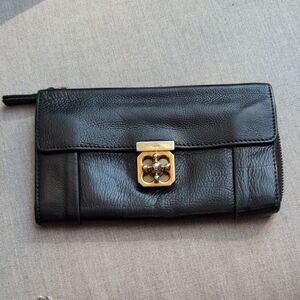 Chloe Elise Long Twist Lock Black and Gold Leather Wallet
